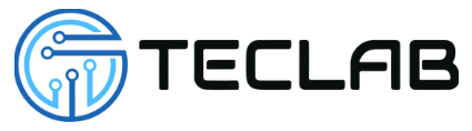 Logo de Teclab, représentant les services de réparation, dépannage informatique et téléphonie, ainsi que la vente de produits informatiques.